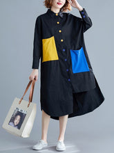 Irregular Contrast Color Shirt With Large Pockets